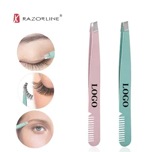 Customized RBW2020 Convenient Portable Small Stainless Steel Eyelash Trimming Tool Eyebrow Tweezer With Comb