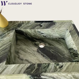 Lavandini <span class=keywords><strong>bagno</strong></span> in marmo verde moderno con rubinetto a foro singolo attacco scolapiatti lucidato per ville alberghi appartamenti - Product Image 5