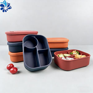 Silicone Bento <b>Box</b> 4 Compartment Airtight Microwaveable Portable <b>Lunch</b> <b>Box</b> For Office Workers - Product Image 3