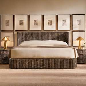 Set di camere da letto di lusso in stile RH: BYRON REEDED pietra rifugio letto con baldacchino in legno, Queen King Size letto matrimoniale - Product Image 1
