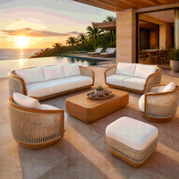Ensemble de canapés de jardin en teck massif de luxe moderne, mobilier de salon de patio modulable, fauteuil, table basse, mobilier de villa
