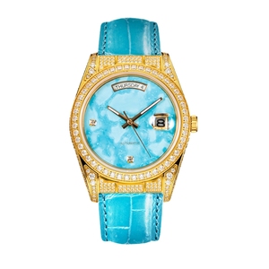 นาฬิกาสแตนเลสสำหรับผู้ชายสีเทอร์ควอยซ์ธรรมชาติแท้หรูหราปรับแต่งได้นาฬิกาเพชรแบบอัตโนมัติสำหรับหน้าปัดอัญมณี - Product Image 6