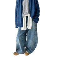 Nouveau jean court en coton et bambou pour enfants, style coréen, motif délavé, coupe ample et tendance pour garçons, collection Printemps 2026