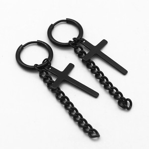 yunnique Hoop Earrings Cross <b>Titanium</b> Steel Black <b>Chain</b> Dangle Fashion Jewelry Gift - Product Image 3