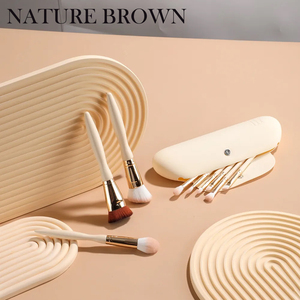 Magnifique ensemble de pinceaux de maquillage beige de <span class=keywords><strong>9</strong></span> pièces duvet synthétique de haute qualité vente en gros d'outils de beauté de couleur chaude fond de teint ombre à paupières - Product Image 6