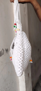 <b>White</b> Bohemian Macrame <b>Shoulder</b> <b>Bag</b> Single Strap Beaded Tassel Open Closure Summer Travel Hollow Out - Product Image 2