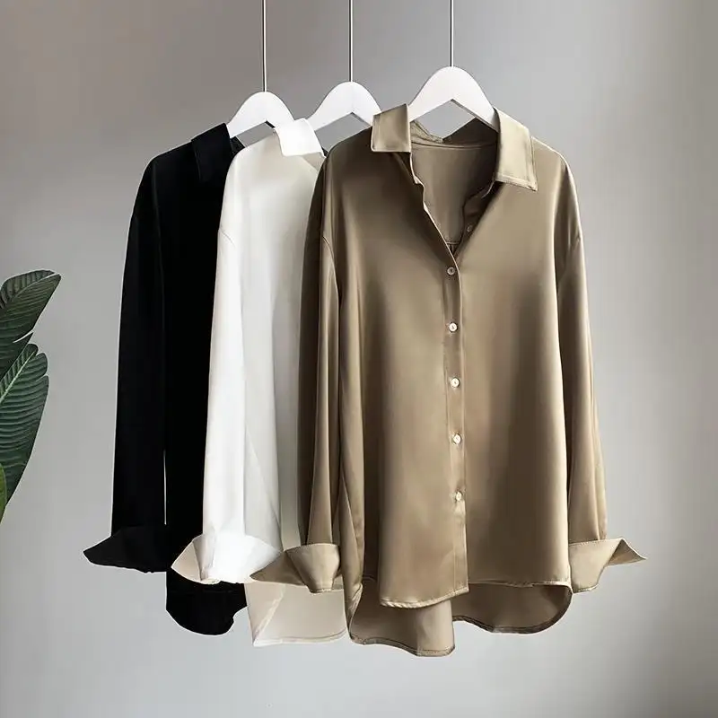 Oem/Odm Groothandel Satijn Drape Lente En Herfst Modellen Temperament Buitenlands Shirt Retro Hong Kong Stijl Mode Dames Shirt