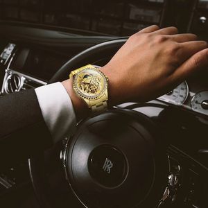 WINNER Tourbillon Montre de luxe pour hommes Crystal Case Squelette Gravé Phase de Lune Cadran Mécanique Bracelet en acier inoxydable relogio - Product Image 6