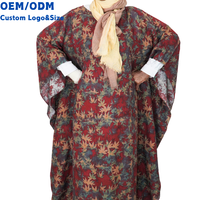 Robe longue de soirée ample pour femme musulmane, col rond, imprimé feuilles vintage, style abaya chauve-souris, best-seller