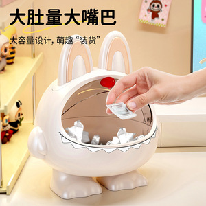 Cute Monster Desktop Trash Can With <b>Lid</b> Mini Round Indoor Waste <b>Bin</b> For Dorm Office - Product Image 1