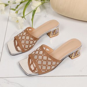 F2612 <span class=keywords><strong>Pantoufles</strong></span> pour femmes en maille ajourée respirante à bout carré, à porter avec des orteils apparents, nouvelles sandales à talons hauts grande taille transfrontalières - Product Image 5