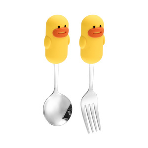 Juego de cuchara y tenedor de acero inoxidable 304 con diseño de animales de dibujos animados para niños, utensilios para postre, ecológicos, solo lavar a mano. - Product Image 4