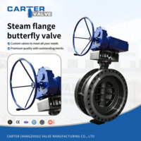 Válvula de Mariposa de Vapor Sellada de Metal con Triple Desplazamiento Carter, Brida RF de Acero Inoxidable SS304, Engranaje de Tornillo sin Fin para Vapor Saturado, PN64, Certificación ASME CE