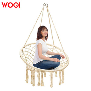 Silla Colgante Redonda Hecha a Mano Woqi, Color Blanco Hueso, Estilo Bohemio, Silla Columpio de Jardín, Capacidad de 150 kg, Mimbre de Ratán, Uso en Interiores y Exteriores - Product Image 2