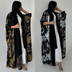 Wholesale 2025 Custom Fashionable Dubai Abaya <strong>Kaftan</strong> Long Kimono Abaya Women Modest Dress Gold Stamping Turkish Silk