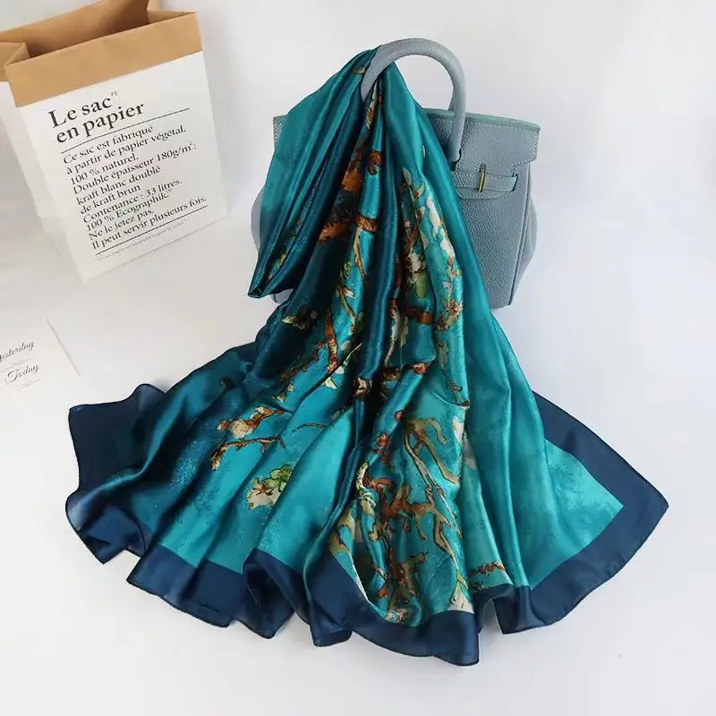 Hoge Kwaliteit Zijde Textuur Sjaal Custom Bedrukt Zijde Gevoel Luxe Sjaal Satijn Chiffon Sjaal