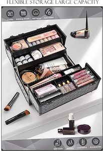 Organizador de Cosméticos Profesional, Estuche de Almacenamiento de Aluminio con 4 Compartimentos Ajustables, con Cierre y Correa para el Hombro - Product Image 4