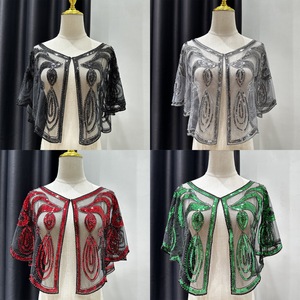 Vestido corto con lentejuelas finas y abalorios, chal de moda para mujer - Product Image 3