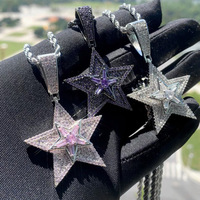 Collier chaîne en zircon tendance, style hip-hop, avec pendentif étoile brillant et chaîne en corde, entièrement serti de zircons de qualité AAA, vente en gros