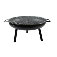 Barbecue portable rond noir pour camping et extérieur, foyer à bois avec pieds pliables et grille de cuisson