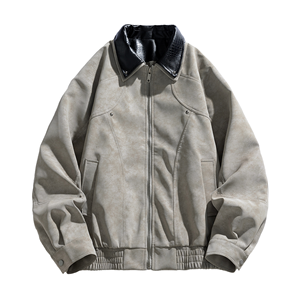 ANSZKTN 2025 American Motorcycle Bomber Jacket PU Polyester Fiber Men's Spring Autumn Loose Streetwear Zipper Closure - Product Image 1
