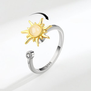 Wholesale Adjustable Anxiety Relief <b>Ring</b> Minimalist Stackable Copper Gold Plated Rotating <b>Sunflower</b> Jewelry For Women - Product Image 2