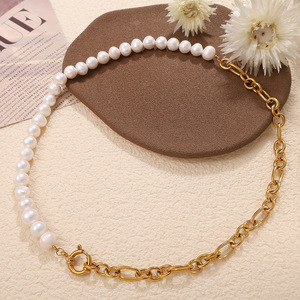 ชุดสร้อยคอเหล็กไทเทเนียมประดับมุกน้ำจืด สายลูกปัดสีขาว ใส่ได้ทุกวันสำหรับทุกเพศ - Product Image 3