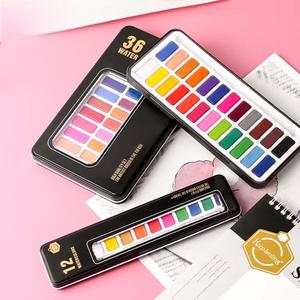 Lächeln Sie weiter 36 Farben Tragbares ungiftiges festes Aquarell-Farbset mit Pinsels tift für Kinder - Product Image 3