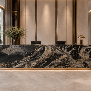 Apariencia Artística Impresionante, Granito Negro Titanio con Vetas Doradas Fluidas, Losa de Piedra Negra Premium, Superficie Elegante para Encimeras - Product Image 5