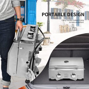 Parrilla de Gas Portátil de Acero Inoxidable de Primera Calidad con 2 Quemadores de GLP Ecológica para Acampar y Hacer Picnic - Product Image 6