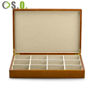 Caja de almacenamiento de joyas de madera de alta calidad y gama alta Shero, color marrón, con 12/24 compartimentos para anillos y colgantes. - Product Image 4
