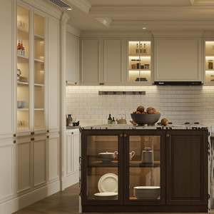 Juego de Muebles de Cocina Modulares Modernos de Estilo Europeo en Forma de L, Puerta de Madera Maciza, Tablero de Melamina, Encimera de Mármol, Blanco Brillante, Montaje en Pared - Product Image 1