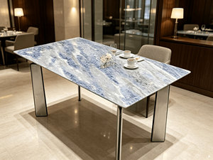 Table à manger rectangulaire moderne en quartzite bleu cristal naturel de luxe, table à manger en marbre bleu sodalite pour villa, maison, hôtel - Product Image 3