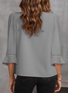 Camicette da <span class=keywords><strong>donna</strong></span> a maniche 3/4, eleganti e casual, con scollo a V, pieghettate, per ufficio e lavoro. - Product Image 6