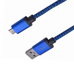 Micro Usb Data Cable Nylon <b>Braided</b> 1m For Android Blue Color Charging And Syncing Cable With Aluminum Alloy Sheath - Product Image 1