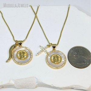 NM54141 religioso cattolico placcato <span class=keywords><strong>oro</strong></span> italiano fortuna <span class=keywords><strong>Cornicello</strong></span> corno vergine maria ciondolo cubico Zirconia scatola croce collana a catena - Product Image 4
