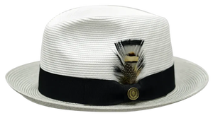 . Chapeau Fedora en paille respirant pour homme - Bicolore marine et bleu clair avec plume - Product Image 2