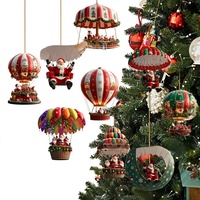 9-teiliges Kreatives Cartoon-Weihnachtsmann-Boxwood-Heißluftballon-Fallschirm-Hängeornament für Feiertagsbäume, Räume und Innenhöfe