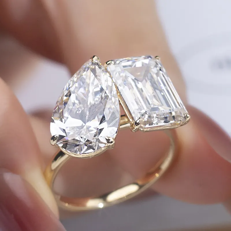 Messi Gems MSR-1301 Jóias Personalizadas 18K 5CT Emerald Pear Cut IGI Lab Diamond Ring Anel de Noivado Anel de Casamento para As Mulheres