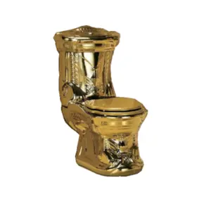 Sanitaires spéciaux de style royal, cuvette de toilette de luxe en céramique dorée en deux pièces