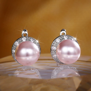 Orecchini semplici rotondi con pietre scintillanti effetto perla per donna, eleganti gioielli da indossare tutti i giorni - Product Image 6