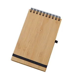 Gepersonaliseerde Aangepaste Logo Afdrukken Bamboe Cover Planner Spiraalvormige Schattige Kraftpapier Mini Notitieblok