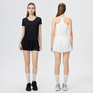 Women A Line Pleated High Waist Short Skirt Solid Color Chiffon Sport Outdoor Badminton Skirt - Product Image 2