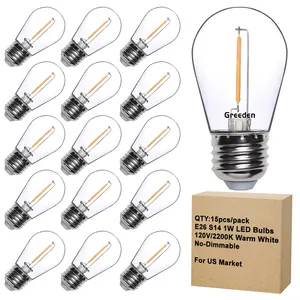 Bombillas de repuesto LED S14 de 1W, bombillas Edison Retro inastillables con Base E27 para luces de cadena comerciales impermeables para exteriores