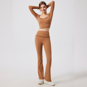 XW-CK5028 de nouveautés Vente en gros Fitness Butt Lifting Gym Pantalon <span class=keywords><strong>Garon</strong></span> Taille Haute Logo Personnalisé Couture Évasée Leggings pour Femmes - Product Image 2