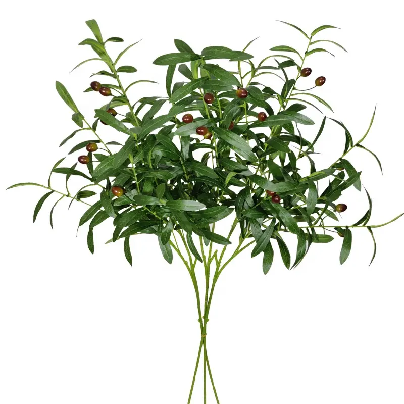 95cm 6 Branches Plastic Olive Leaves Stem Artificial Olive Branch With Fruits For Home Wedding Decoration