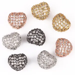 Fashion 3pcs/bag Metal CZ Brass Micro Pave Charms Beads Heart Shape Cubic Zirconia Spacer Beads For Jewelry Making