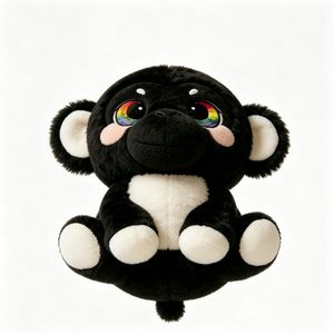 Peluche de mono negro personalizable con ojos arcoíris y mejillas rosadas para niños - Product Image 4