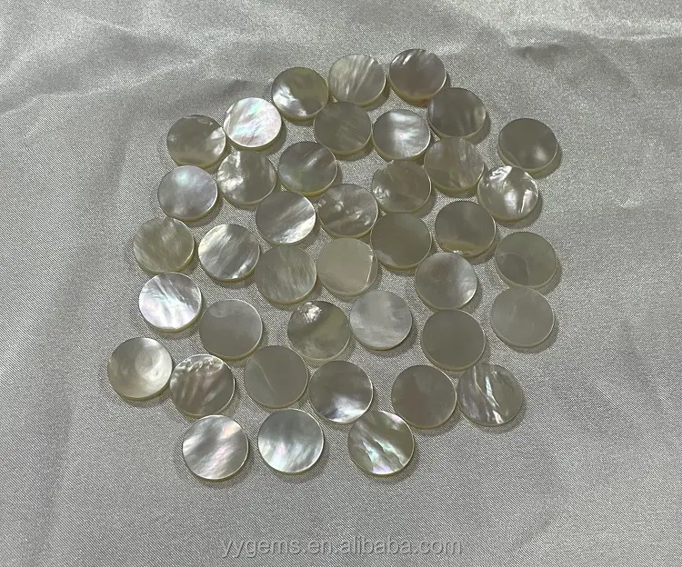 RTS 16mm forma rotonda bianco madreperla due gemme piatte MOP gemme sciolte per gioielli