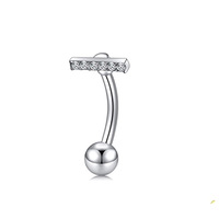 Bijoux de mode 316l en acier chirurgical Zircon en forme de T, anneaux de nombril pour femme et homme Ombligo CZ en forme de T Piercing du ventre